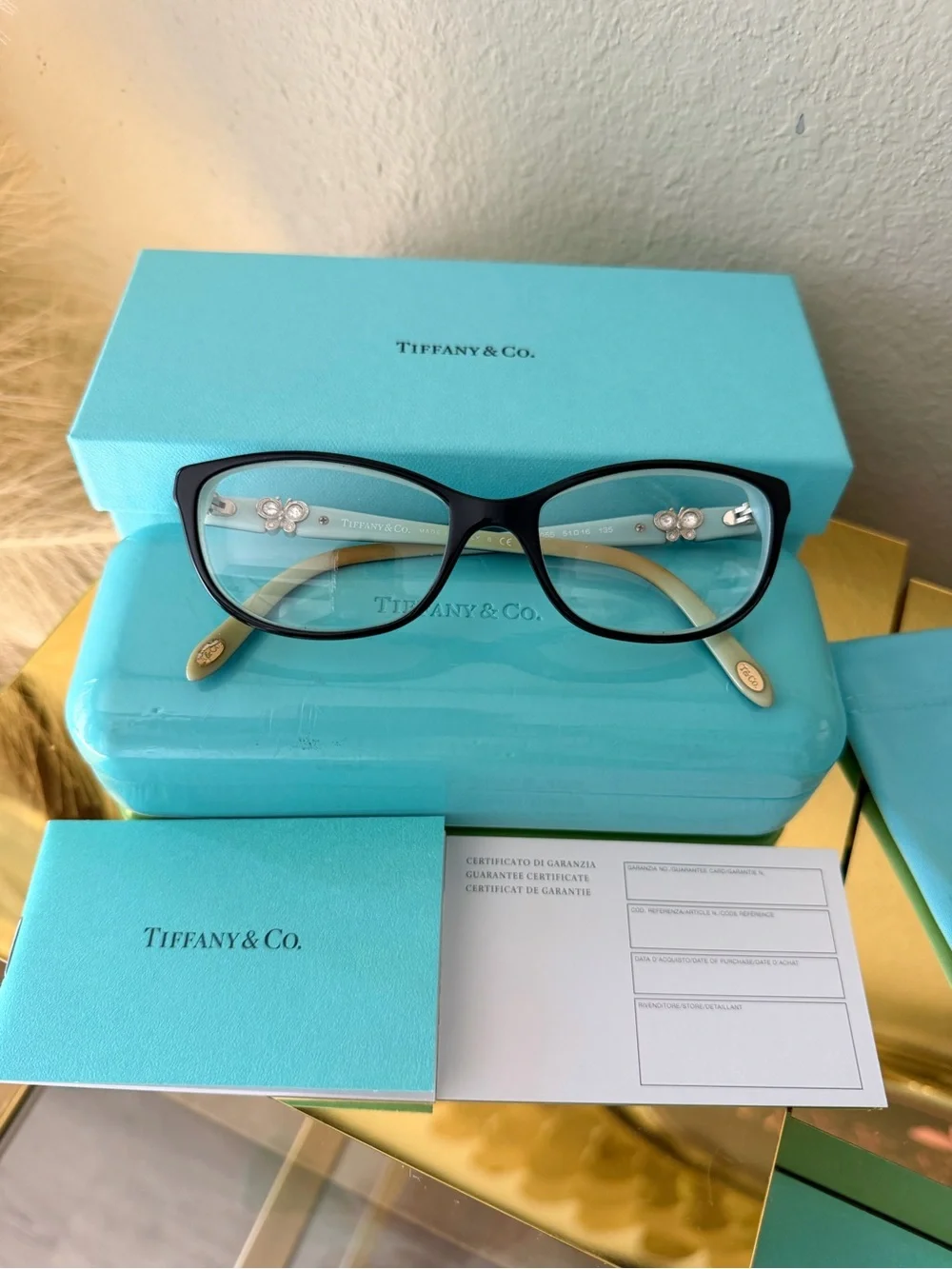 Tiffany & Co TF2051-B 8055 Eyeglass Frames 51-16 135 Blue Butterfly w/ Case